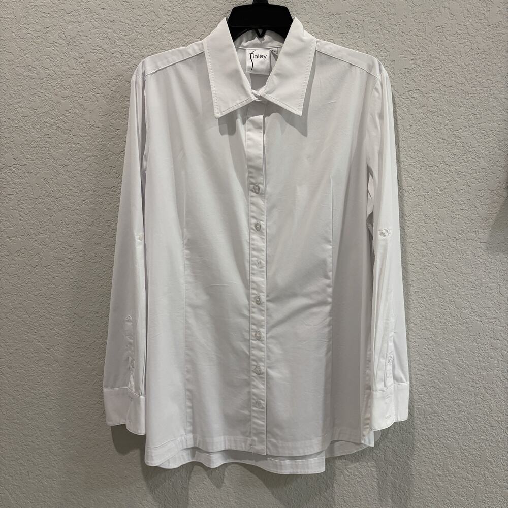 Finley White Button Up Blouse Womens XL Long Sleeve Stretch Shirt Top